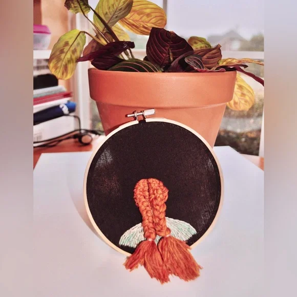 Cottage Folk Girl Braided Hair Cross Stitch Hoop 6x6 - Picture 2 of 6